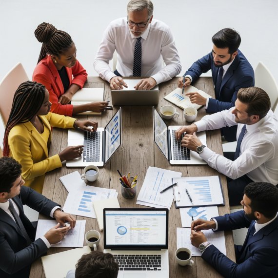 Group of professionals collaborating around a  table